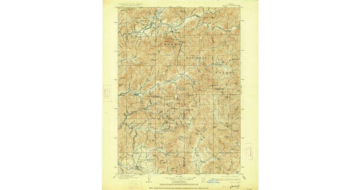Topo Map Riddles Oregon 1904 Map of Riddle, OR — High-Res, 1927 Print | Pastmaps