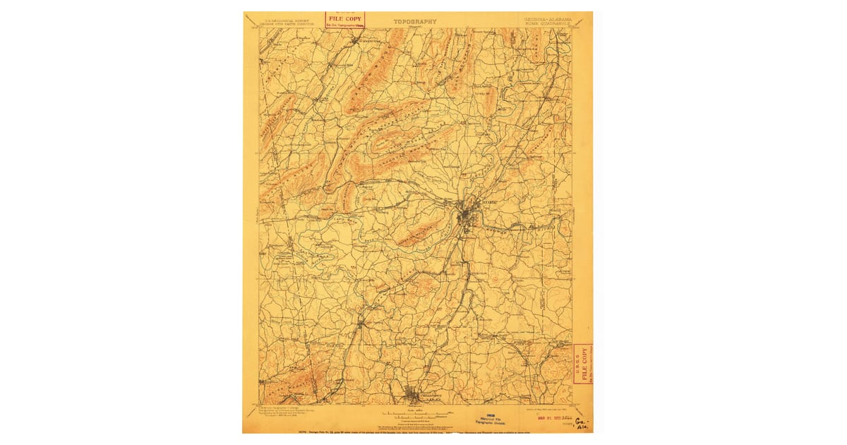 Topigraphical Map Rome Ga 1904 Map of Rome, GA — High-Res, 1910 Print | Pastmaps