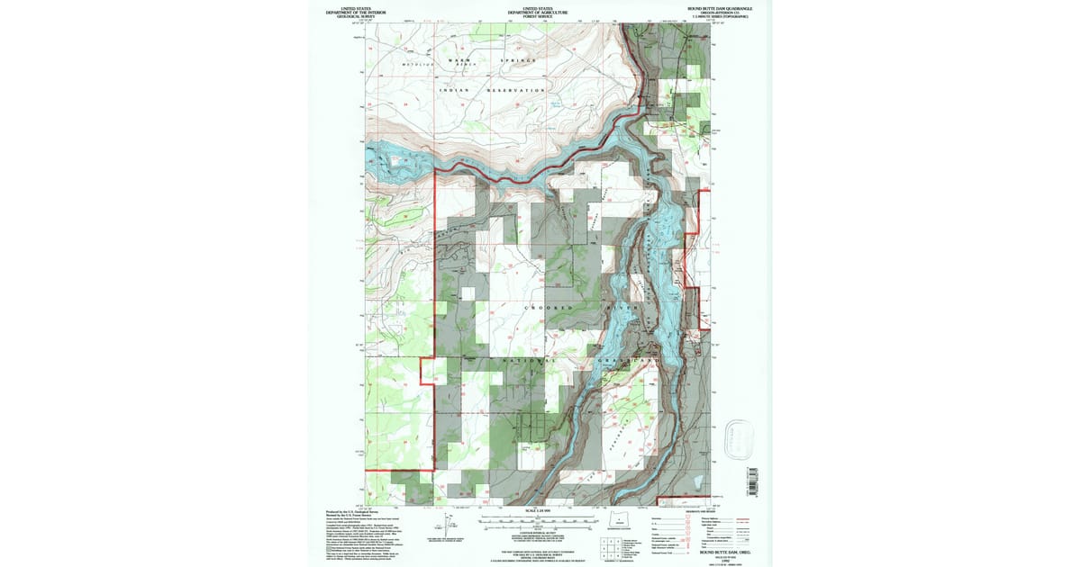 1992 Map of Round Butte Dam, Jefferson County, OR — High-Res | Pastmaps