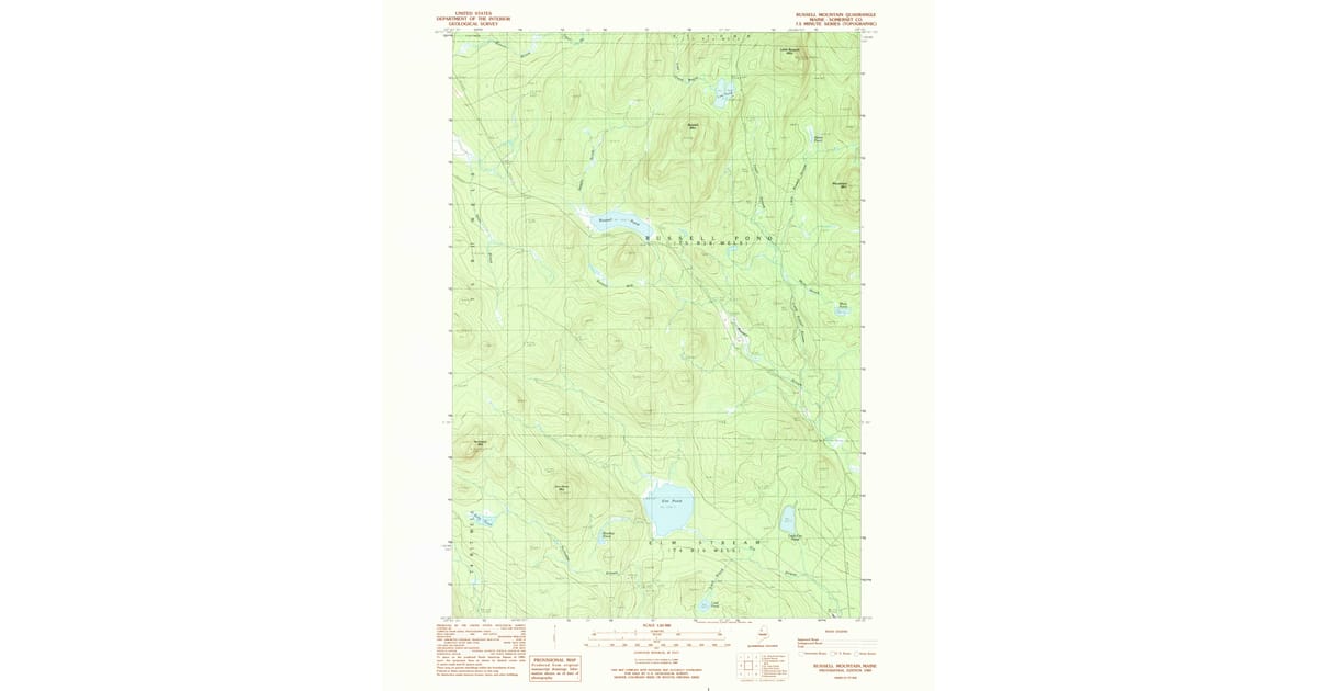 1989 Map of Russell Mountain, Somerset County, ME — High-Res | Pastmaps