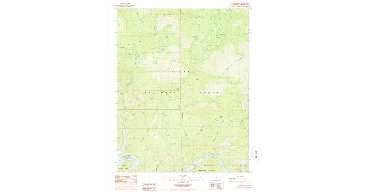 1987 Map of Sacate Ridge, Fresno County, CA — High-Res | Pastmaps