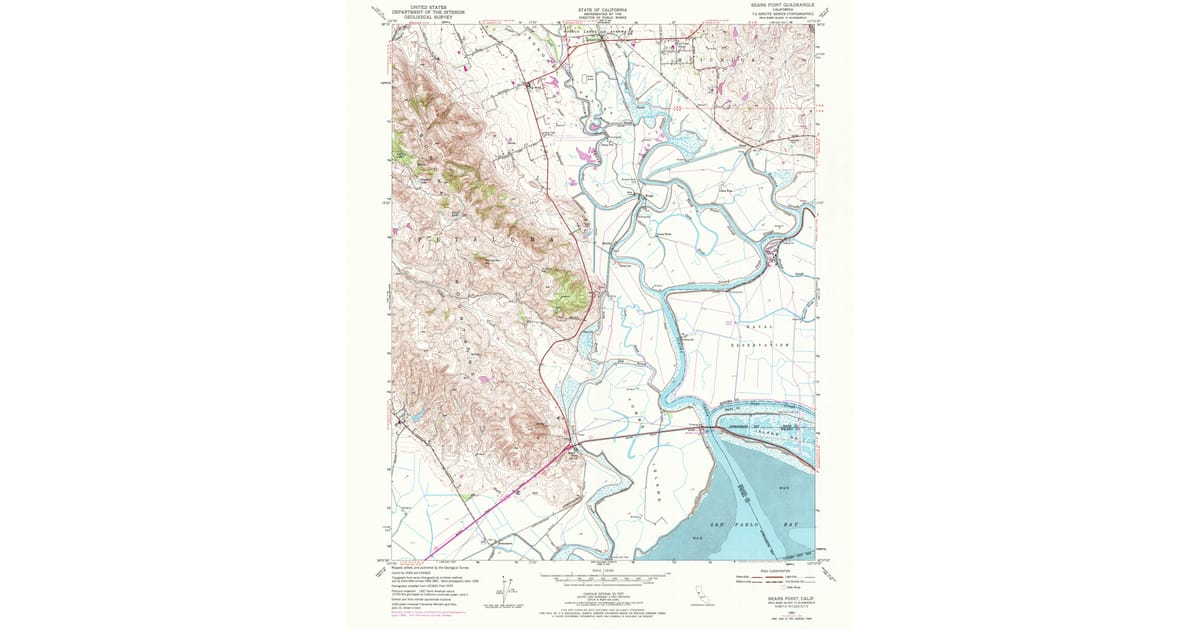 Sears Point Map 1951 Map of Sears Point, Vallejo, CA — High-Res, 1974 Print | Pastmaps