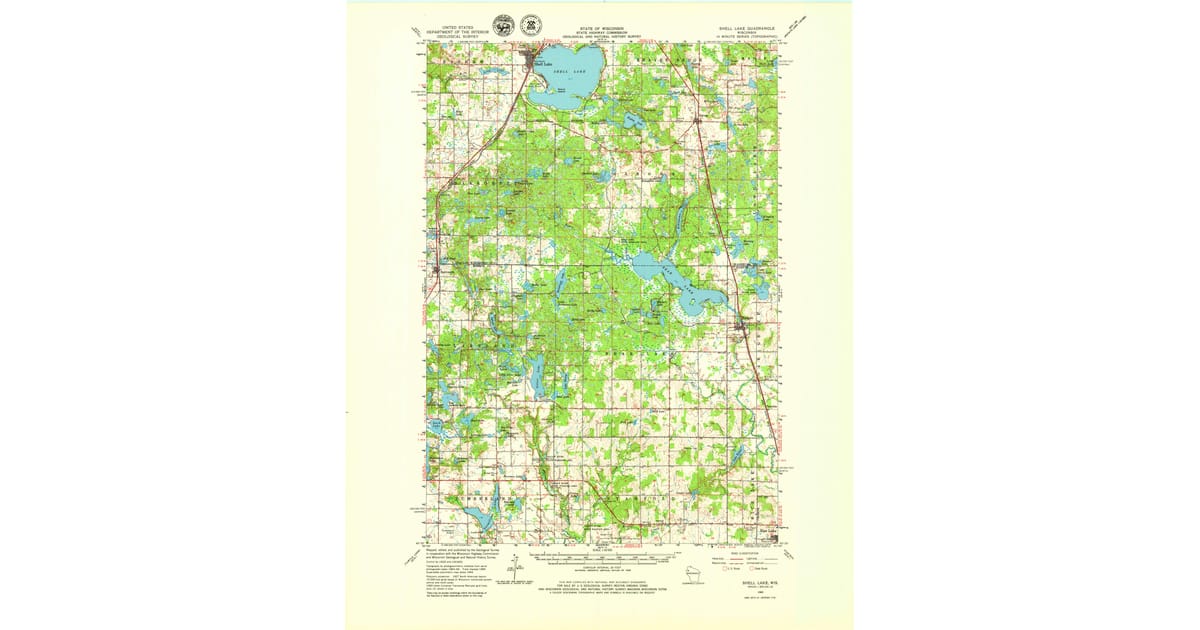 Shell Lake City Map 1965 Map of Shell Lake, WI — High-Res, 1979 Print | Pastmaps