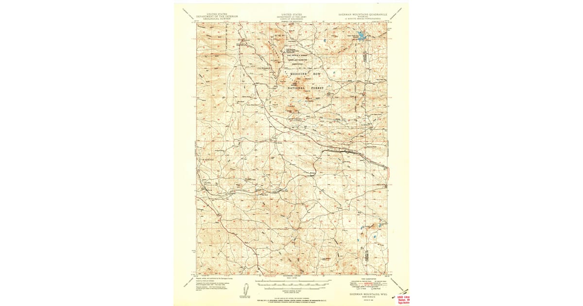 Sherman Ranch Map 1950 Map of Sherman Mountains, Albany County, WY — High-Res, 1950 Print ...
