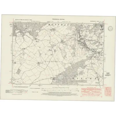 1938 Map of Shropshire LI.NW, 1947 Print