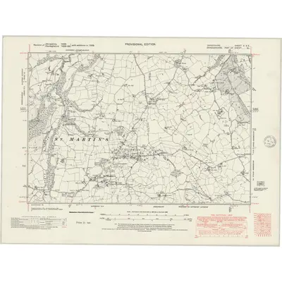1938 Map of Shropshire V.SE, 1947 Print