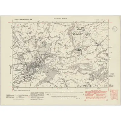 1938 Map of Somerset XLI.NW, 1948 Print