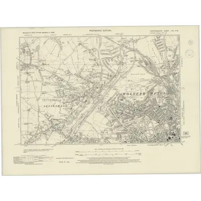1938 Map of Staffordshire LXII.NW, 1945 Print
