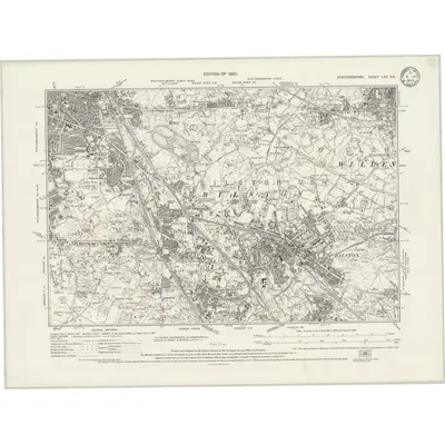 1919 Map of Staffordshire LXII.SE, 1933 Print