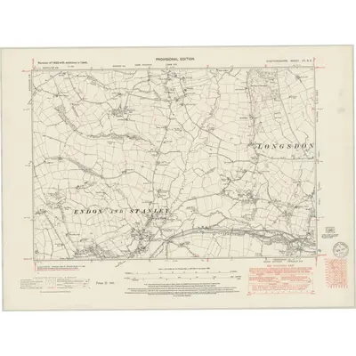 1945 Map of Staffordshire VII.SE, 1950 Print