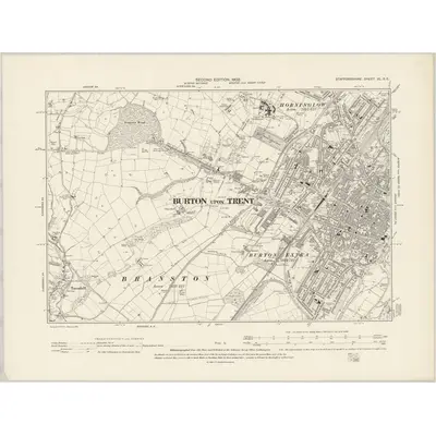 1900 Map of Staffordshire XL.SE, 1902 Print