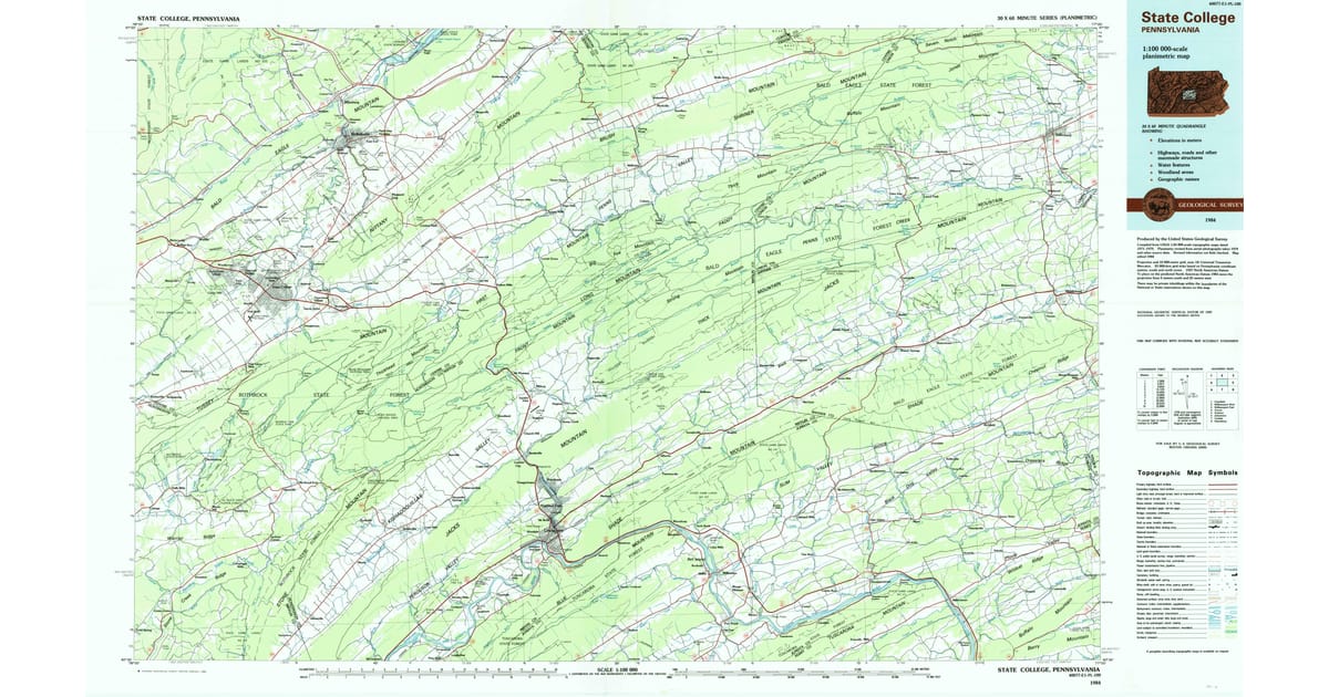1980s Maps of McClure PA Pastmaps - State College Centre County Pa Usgs Topo 1984 P1985 Og 1200x630 