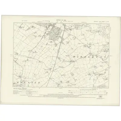 1925 Map of Suffolk L.NW, 1928 Print