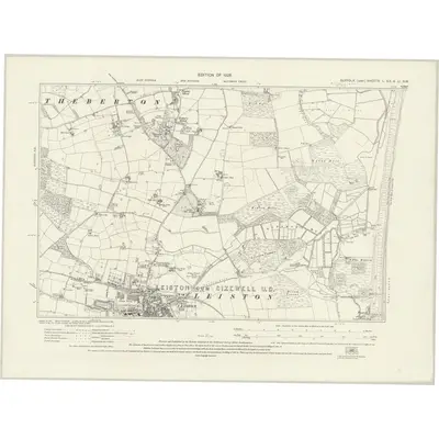 1925 Map of Suffolk L.SE & LI.SW, 1928 Print
