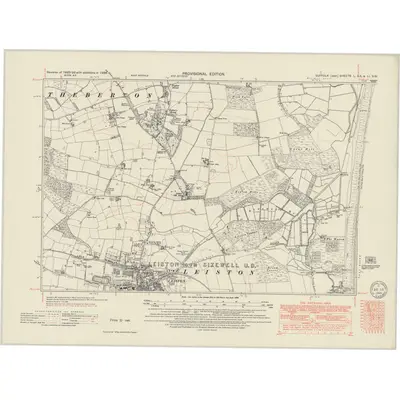 1938 Map of Suffolk L.SE & LI.SW, 1949 Print