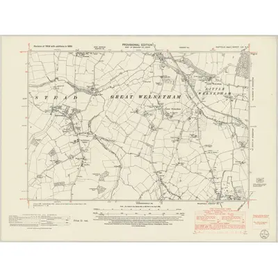 1950 Map of Suffolk LIV.NE, 1952 Print