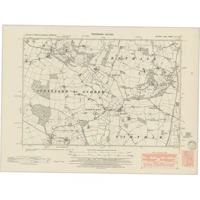 1945 Map of Suffolk LIX.NE, 1951 Print