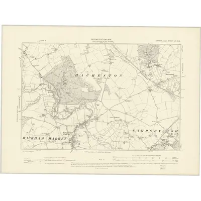 1902 Map of Suffolk LIX.SW, 1905 Print