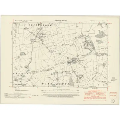 1950 Map of Suffolk LV.NE, 1952 Print