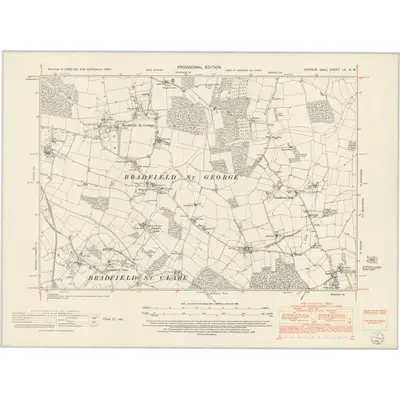 1950 Map of Suffolk LV.NW, 1952 Print