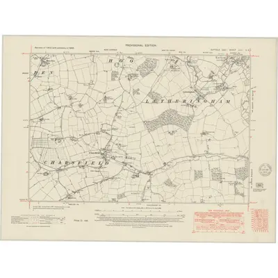 1945 Map of Suffolk LVIII.SE, 1951 Print