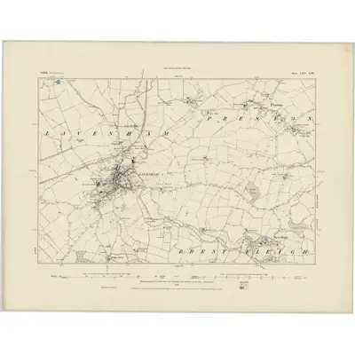 1883 Map of Suffolk LXIV.SW, 1884 Print