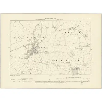 1902 Map of Suffolk LXIV.SW, 1905 Print