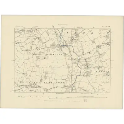 1881 Map of Suffolk LXVI.SW, 1884 Print