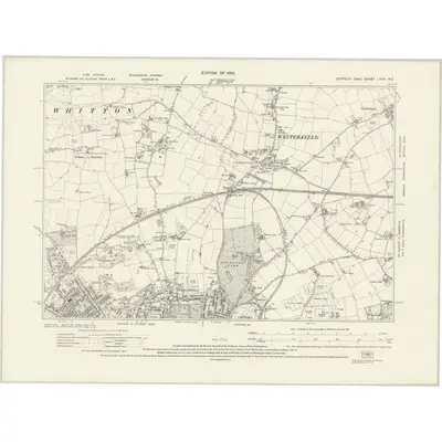 1924 Map of Suffolk LXXV.NE, 1928 Print