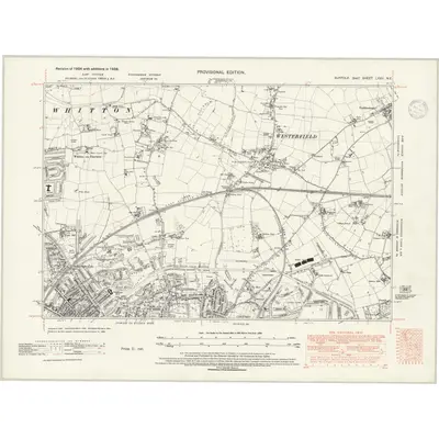 1938 Map of Suffolk LXXV.NE, 1947 Print