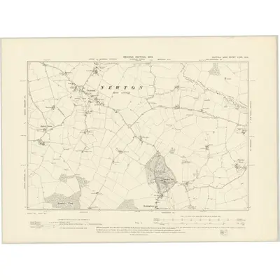 1902 Map of Suffolk LXXX.NW, 1905 Print