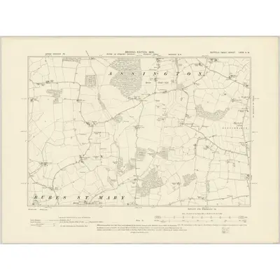 1902 Map of Suffolk LXXX.SW, 1905 Print