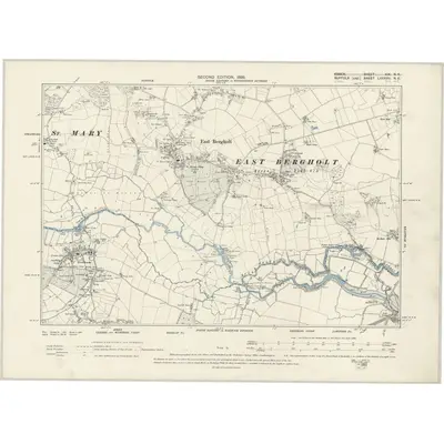 1896 Map of Suffolk LXXXVII.NE, 1899 Print