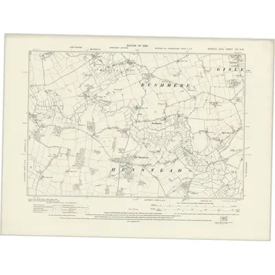 1925 Map of Suffolk XIX.NW, 1928 Print