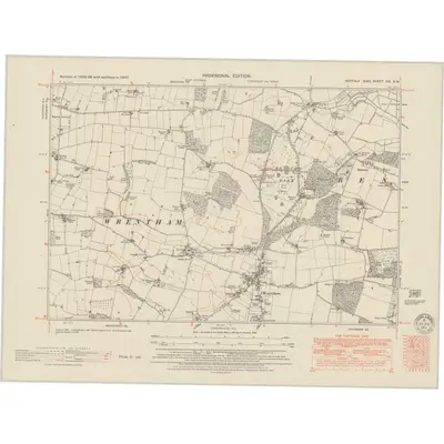 1947 Map of Suffolk XIX.SW, 1951 Print