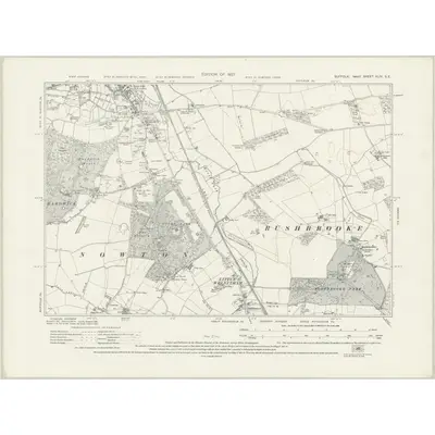 1924 Map of Suffolk XLIV.SE, 1927 Print