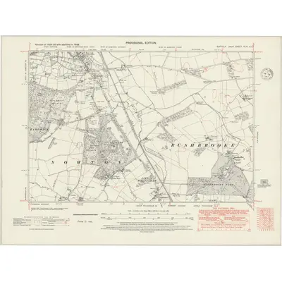 1938 Map of Suffolk XLIV.SE, 1947 Print