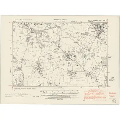 1950 Map of Suffolk XLV.SE, 1953 Print