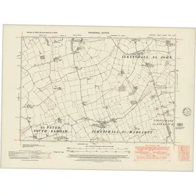 1946 Map of Suffolk XVII.NE, 1951 Print