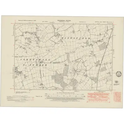 1947 Map of Suffolk XVIII.NW, 1951 Print