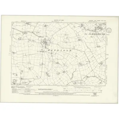 1925 Map of Suffolk XXVII.NW, 1936 Print