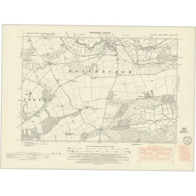 1947 Map of Suffolk XXXIX.NE, 1951 Print