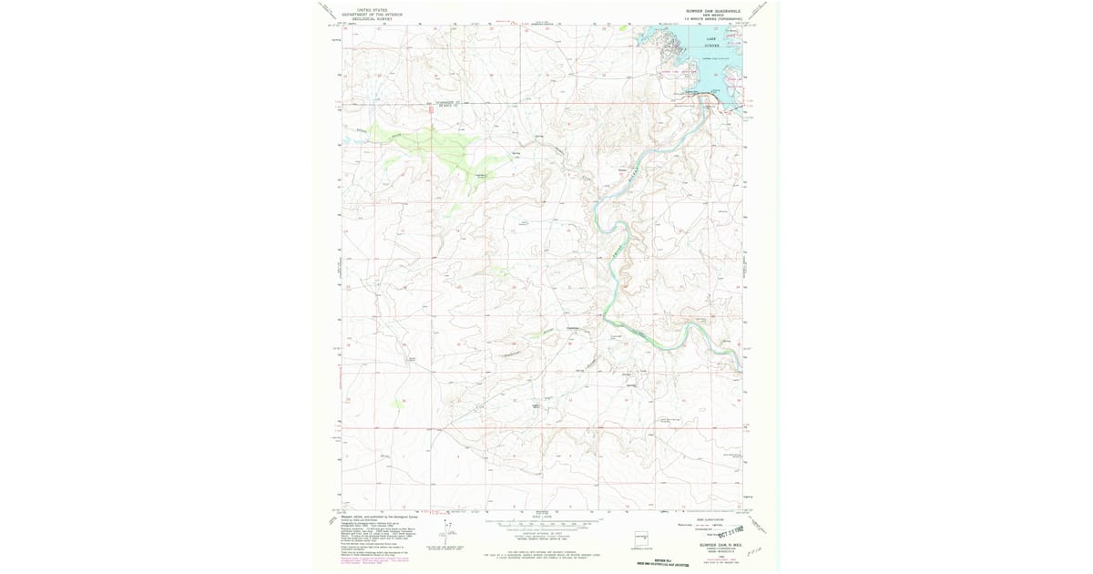 1966 Map of Sumner Dam, Lake Sumner, NM — High-Res, 1982 Print | Pastmaps