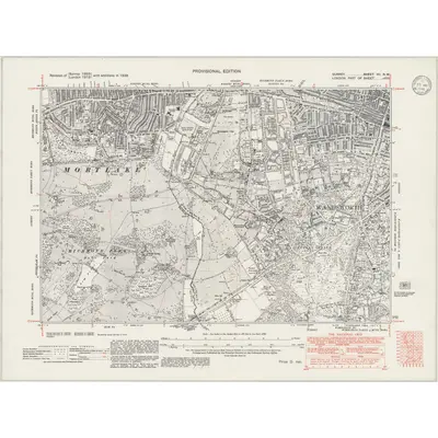 1938 Map of Surrey VII.NW, 1946 Print