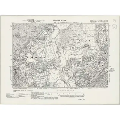 1938 Map of Surrey VII.SW, 1944 Print