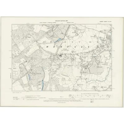 1894 Map of Surrey XI.SW, 1897 Print