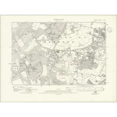 1934 Map of Surrey XI.SW, 1936 Print