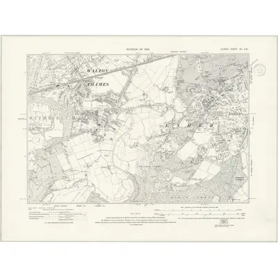 1933 Map of Surrey XII.SW, 1936 Print