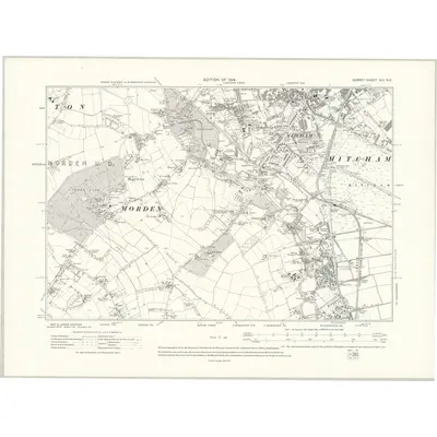 1910 Map of Surrey XIII.NE, 1914 Print