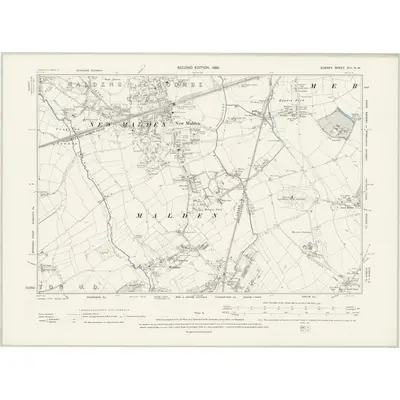 1894 Map of Surrey XIII.NW, 1898 Print